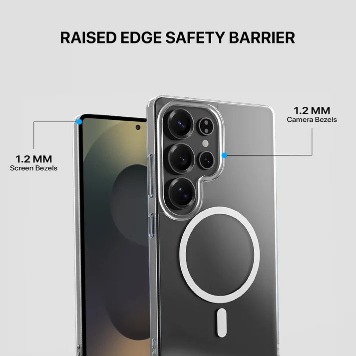 Samsung Anti Yellow Magsafe Clear Case-(Anti yellow case +Tempered Glass+ Magnetic mobile stand)