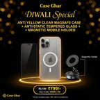 Iphone Anti Yellow Magsafe Clear Case-(Anti yellow case +Tempered Glass+ Magnetic mobile stand)