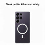 Samsung Anti Yellow Magsafe Clear Case-(Anti yellow case +Tempered Glass+ Magnetic mobile stand)