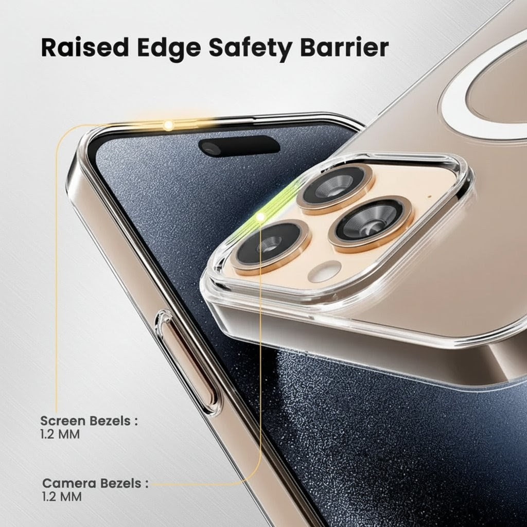 Iphone Anti Yellow Magsafe Clear Case-(Anti yellow case +Tempered Glass+ Magnetic mobile stand)